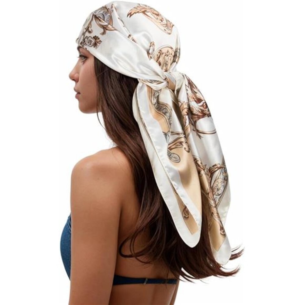 Head Scarf, Silk Printed Square Scarf - Picture 7 of 7